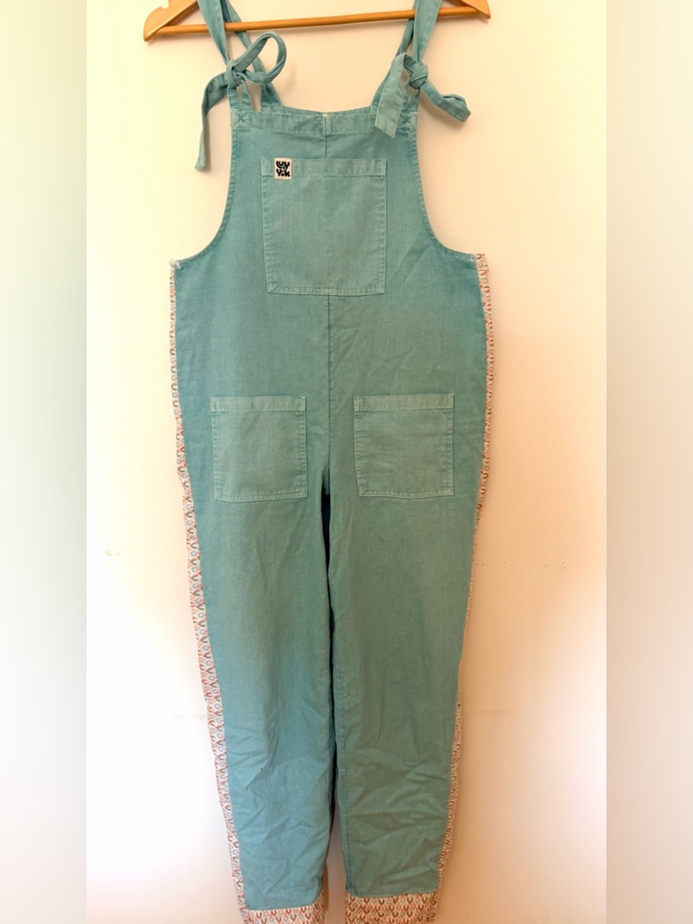 Lucy & Yak Teal Overalls with Custom Patterned Side Trim